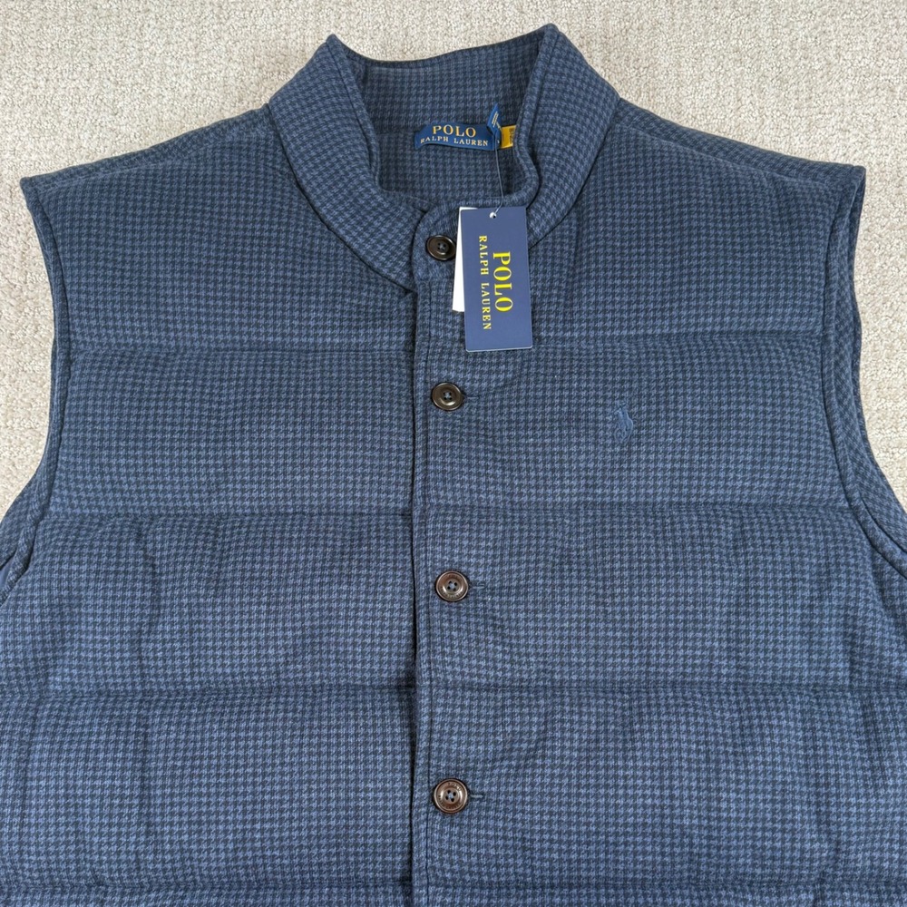 NEW Polo Ralph Lauren Mens 2XL Navy Houndstooth Quilted Button Front Vest